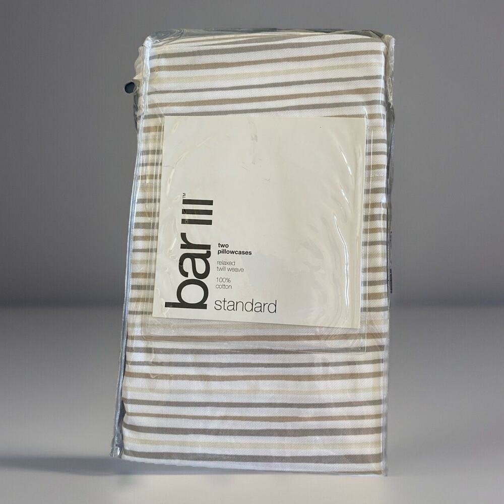Bar III Macy's Standard Striped Pillowcases Relaxed Twill Weave Cotton orig $50